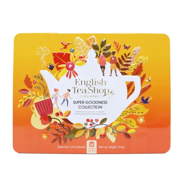 English Tea Shop | Darilna kolekcija Super Goodness v oranžni kovinski škatli, 36 čajnih vrečk