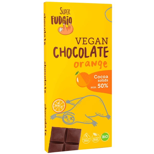 Super Fudgio | Ekološka Veganska čokolada s pomarančno in trsnim sladkorjem, 80g