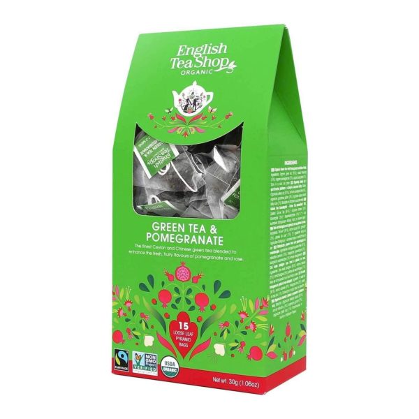 English Tea Shop | Ekološki Zeleni čaj z granatnim jabolkom, 15 svilnatih vrečk